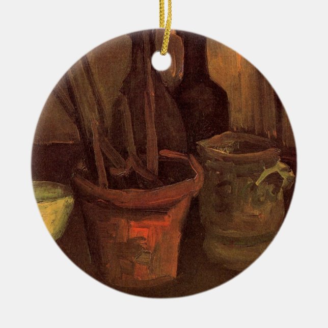 Still Life Paintbrushes in Pot by Vincent van Gogh Ceramic Ornament (Front)