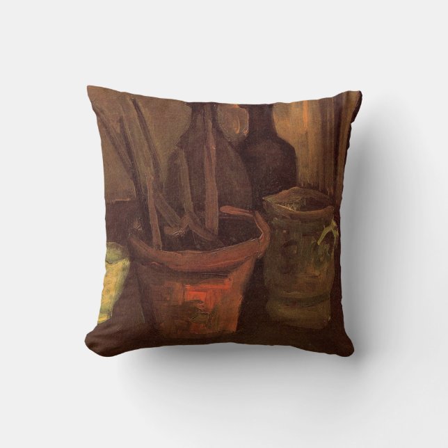 Still Life Paintbrushes in Pot by Vincent van Gogh Throw Pillow (Front)