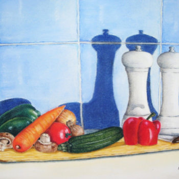 Still Life Painting Vegetables On Chopping Board Serving Tray by artoriginals at Zazzle