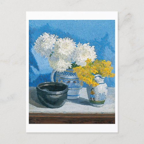 Still Life Painting with White and Yellow Flowers Postcard