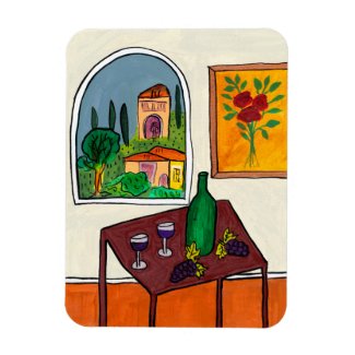 Still life painting with wine and window magnet
