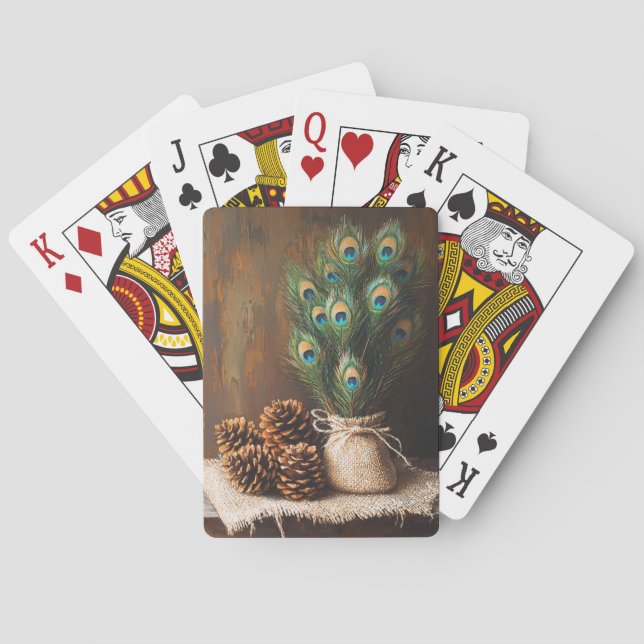 Still Life Peacock Feathers Pinecones Poker Cards (Back)
