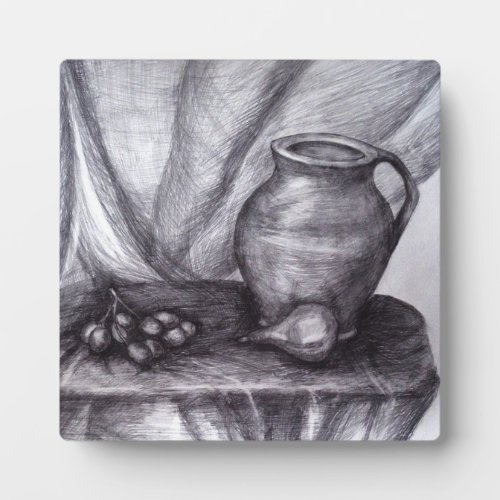 Still Life Pencil Drawing 525 x 525 with Easel Plaque