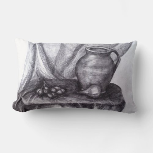 Still Life Pencil Drawing Classic Lumbar Pillow