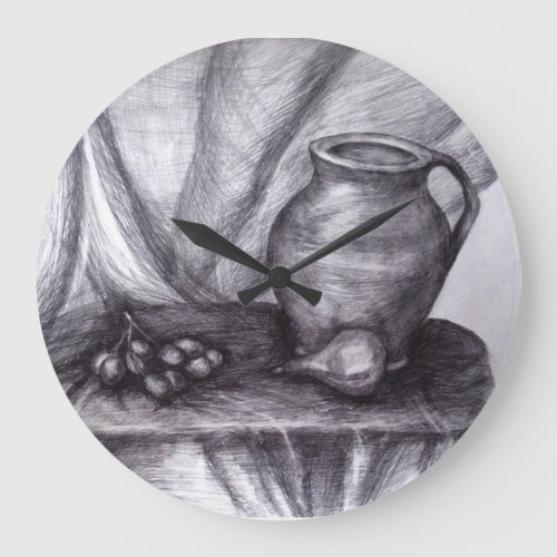 Still Life Pencil Drawing Classic  Wall Clock