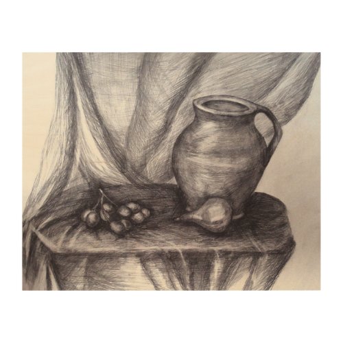 Still Life Pencil Drawing Classic Wood Wall Art