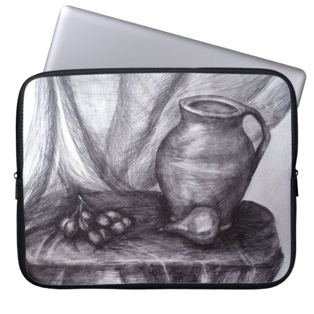 Still Life Pencil Drawing Neoprene Laptop Sleeve (Front)