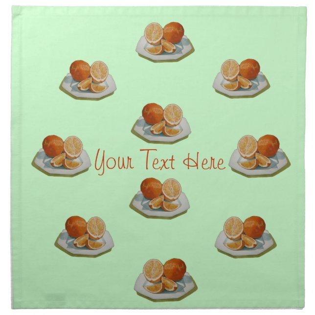 still life picture of oranges on a plate napkin (Front)