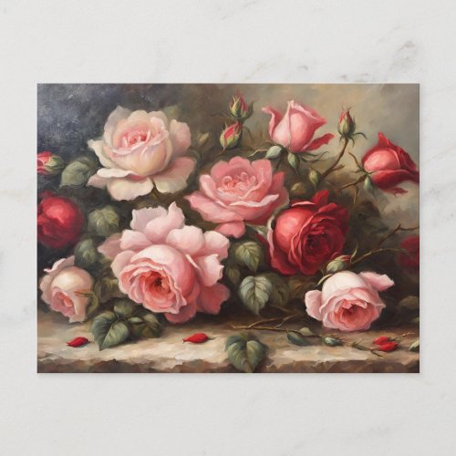 Still Life Pink Red Roses Postcard