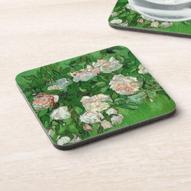 Still Life: Pink Roses by Vincent van Gogh Beverage Coaster (Left Side)