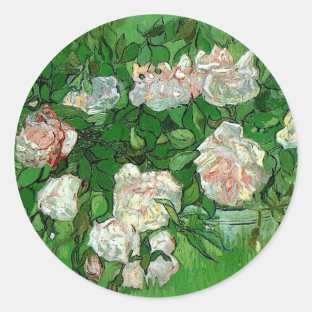Still Life: Pink Roses by Vincent van Gogh Classic Round Sticker (Front)