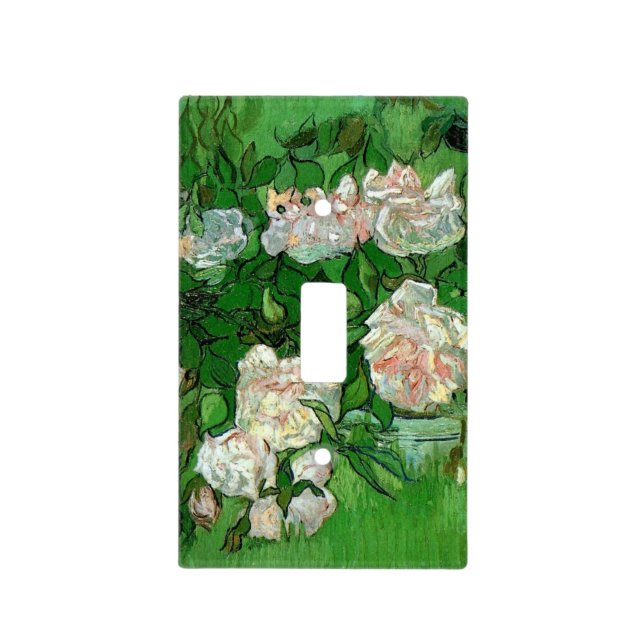 Still Life: Pink Roses by Vincent van Gogh Light Switch Cover (Front)