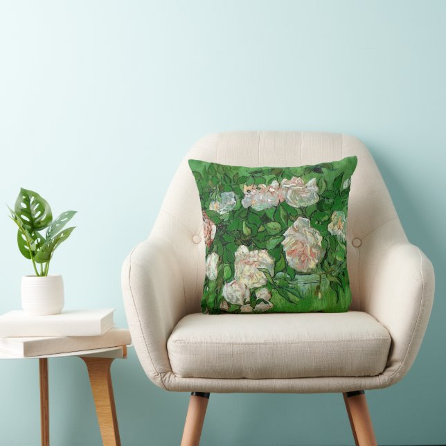 Still Life: Pink Roses by Vincent van Gogh Throw Pillow (Chair)