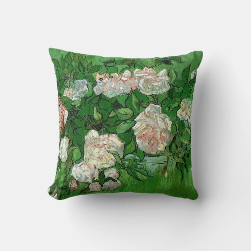 Still Life Pink Roses by Vincent van Gogh Throw Pillow