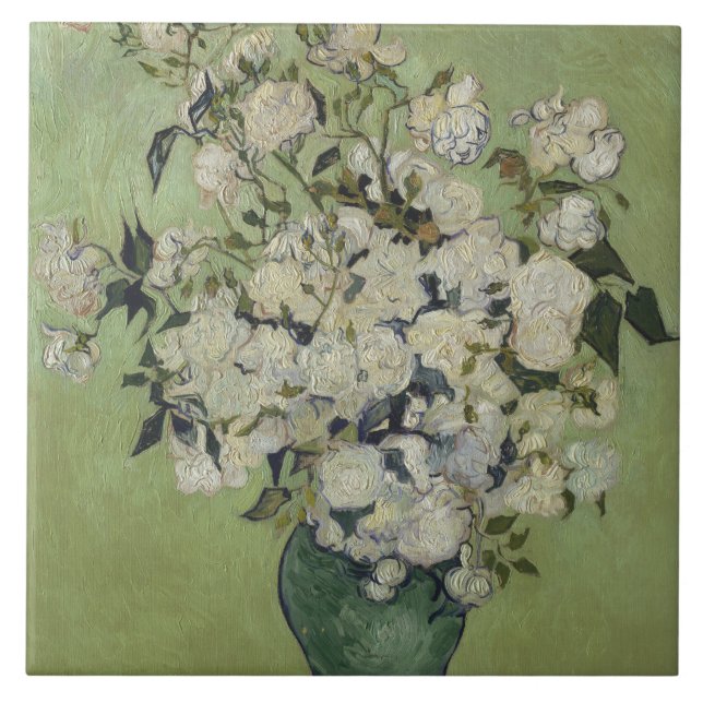 Still Life Pink Roses in a Vase by Van Gogh Ceramic Tile (Front)