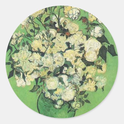 Still life _ Pink Roses in a Vase Vincent an Gogh Classic Round Sticker