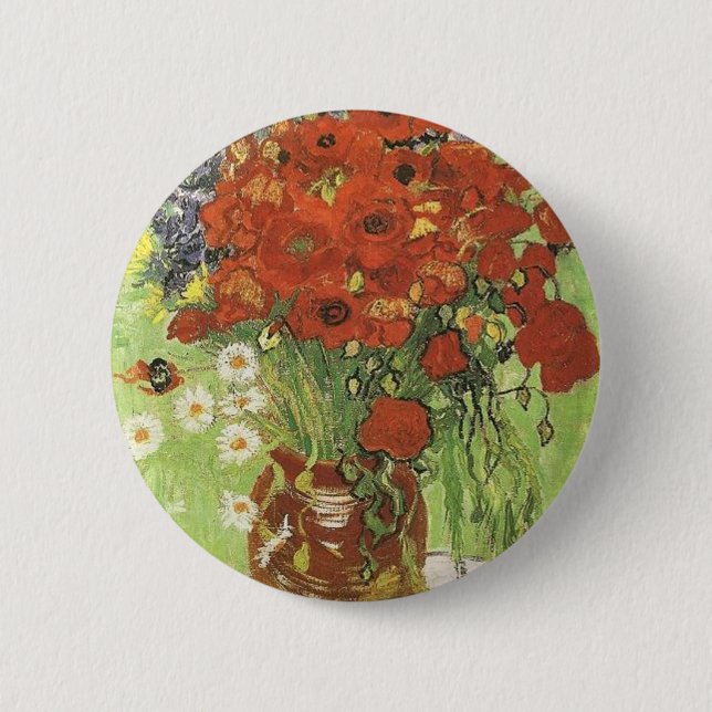 Still life - Red poppies and daises Pinback Button (Front)