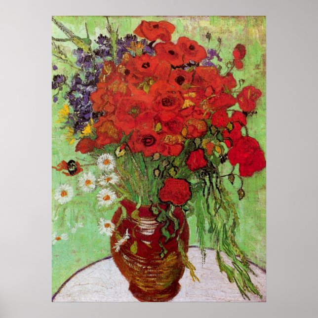 Still Life Red Poppies and Daisies by van Gogh Poster (Front)