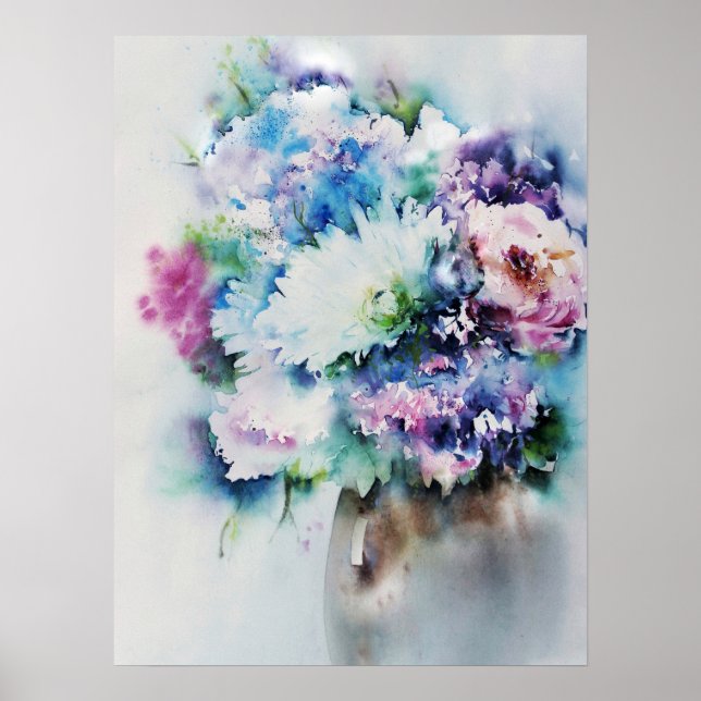 Still Life Rose Bouquet Watercolour Poster (Front)