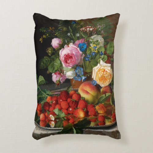 Still Life Roses and Strawberries by Otto Ottesen Accent Pillow