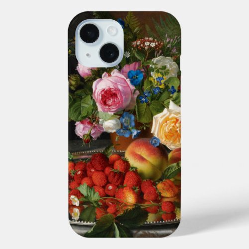 Still Life Roses and Strawberries by Otto Ottesen iPhone 15 Case