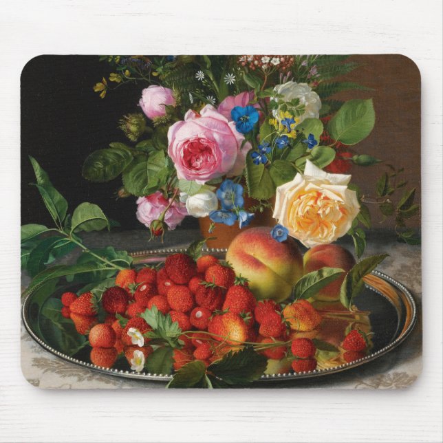 Still Life Roses and Strawberries by Otto Ottesen Mouse Pad (Front)