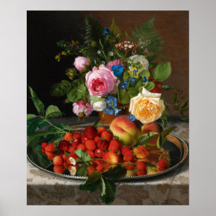 Still Life Roses and Strawberries by Otto Ottesen Poster