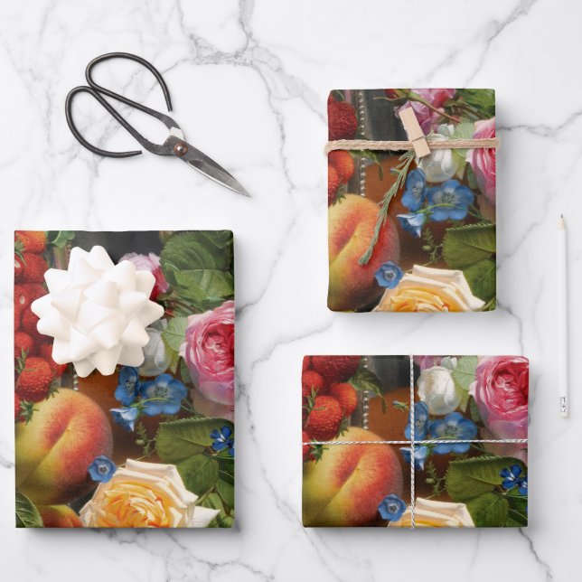 Still Life Roses and Strawberries by Otto Ottesen Wrapping Paper Sheets (Front)