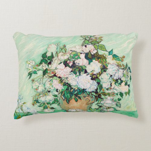 Still Life Roses in a Vase by Vincent van Gogh Accent Pillow