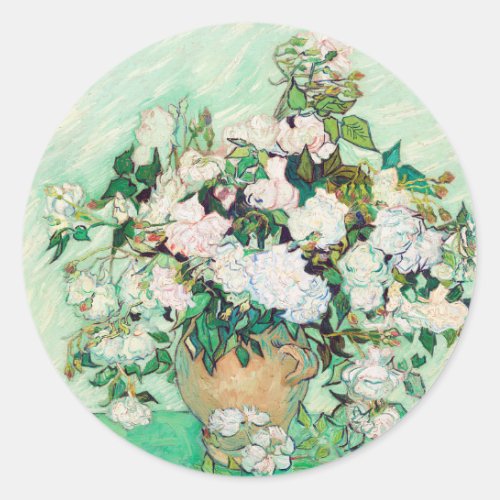 Still Life Roses in a Vase by Vincent van Gogh Classic Round Sticker