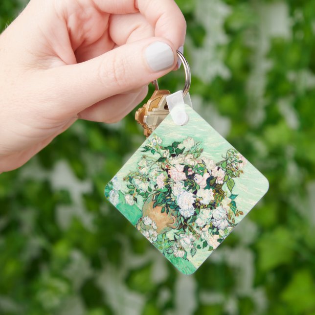 Still Life Roses in a Vase by Vincent van Gogh Keychain (Hand)