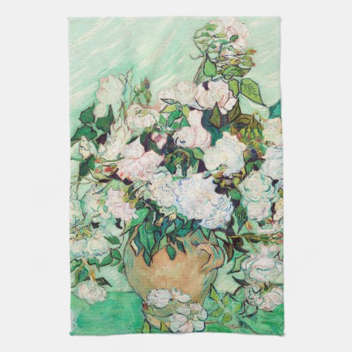 Still Life Roses in a Vase by Vincent van Gogh Kitchen Towel