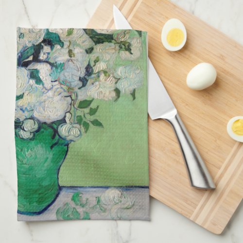 Still Life Roses in a Vase by Vincent van Gogh Kitchen Towel