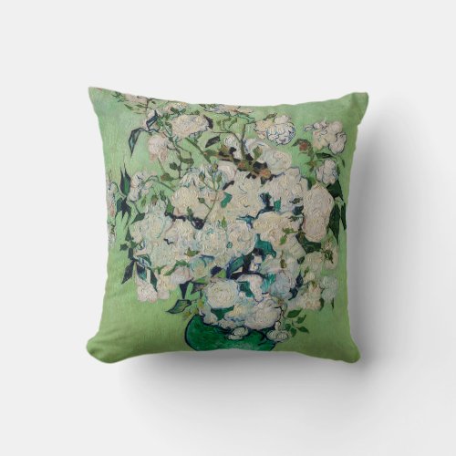 Still Life Roses in a Vase by Vincent van Gogh Throw Pillow