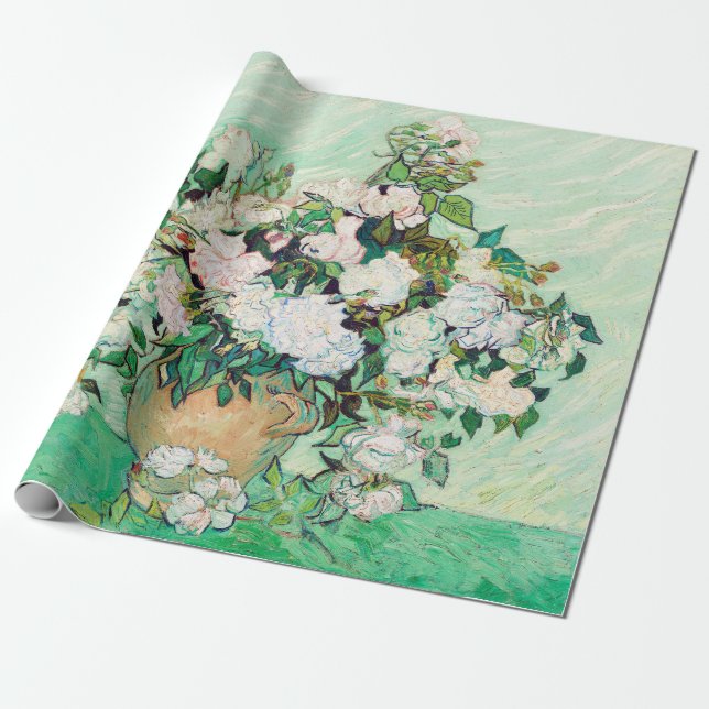 Still Life Roses in a Vase by Vincent van Gogh Wrapping Paper (Unrolled)