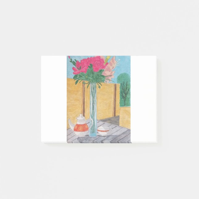 Still Life. The vase with Flowers, a tea pot and a Post-it Notes (Front)