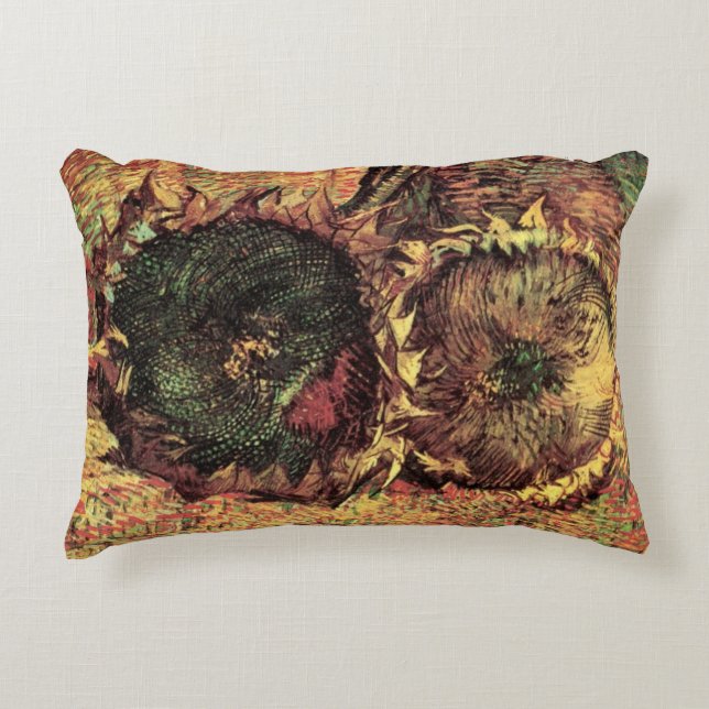 Still Life Two Cut Sunflowers by Vincent van Gogh Accent Pillow (Front)