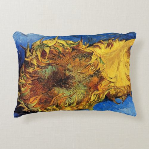 Still Life Two Cut Sunflowers by Vincent van Gogh Accent Pillow