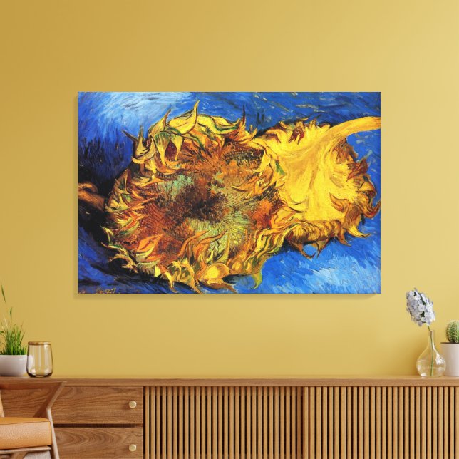 Still Life Two Cut Sunflowers by Vincent van Gogh Canvas Print (Insitu(LivingRoom))