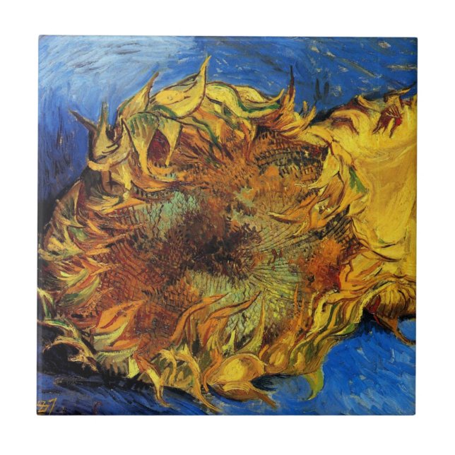 Still Life Two Cut Sunflowers by Vincent van Gogh Ceramic Tile (Front)