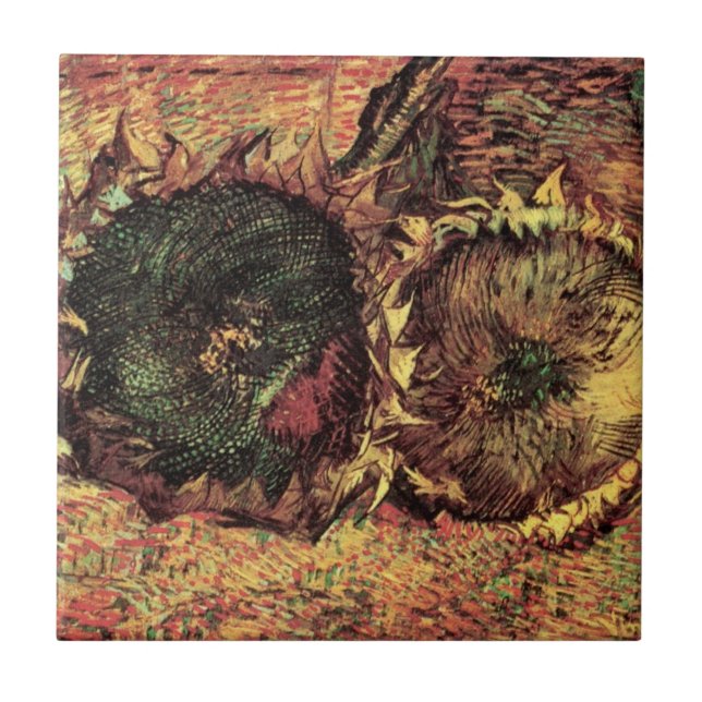 Still Life Two Cut Sunflowers by Vincent van Gogh Ceramic Tile (Front)