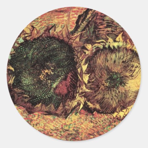 Still Life Two Cut Sunflowers by Vincent van Gogh Classic Round Sticker