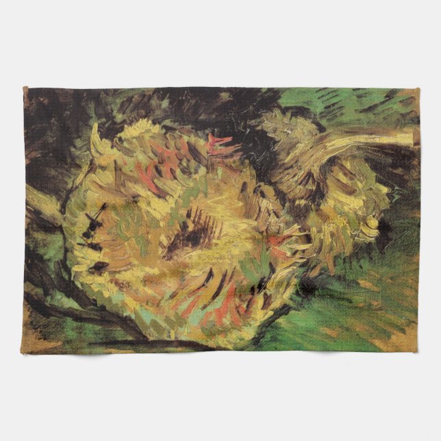 Still Life Two Cut Sunflowers by Vincent van Gogh Kitchen Towel (Horizontal)