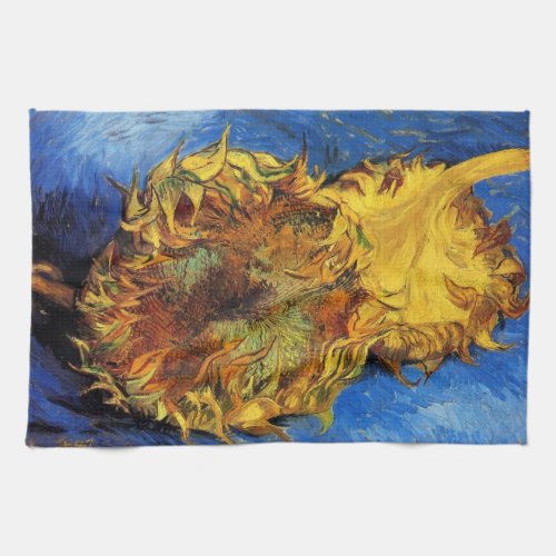 Still Life Two Cut Sunflowers by Vincent van Gogh Kitchen Towel