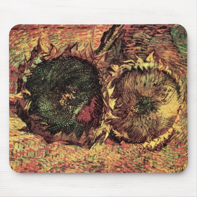 Still Life Two Cut Sunflowers by Vincent van Gogh Mouse Pad (Front)