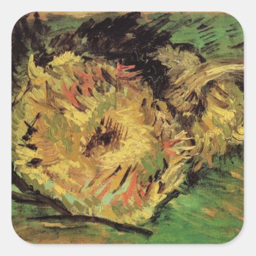 Still Life Two Cut Sunflowers by Vincent van Gogh Square Sticker