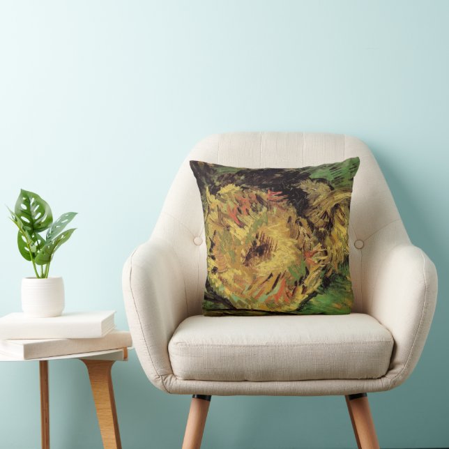 Still Life Two Cut Sunflowers by Vincent van Gogh Throw Pillow (Chair)