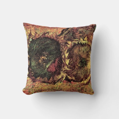 Still Life Two Cut Sunflowers by Vincent van Gogh Throw Pillow
