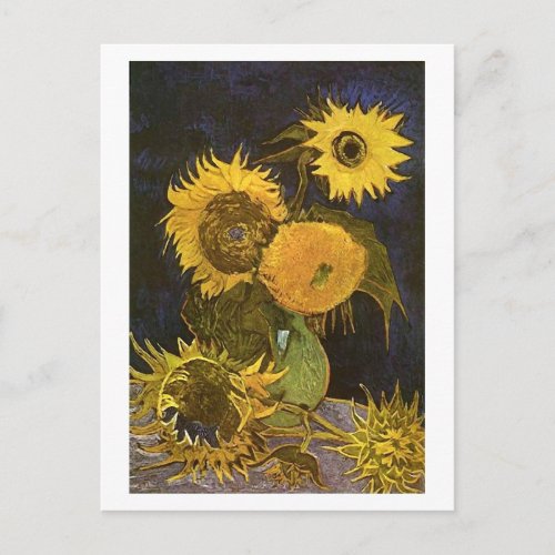 Still Life Vase Five Sunflowers Van Gogh Fine Art Postcard