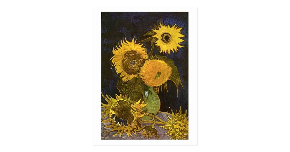 Still Life Vase Five Sunflowers Van Gogh Fine Art Postcard Zazzle Com